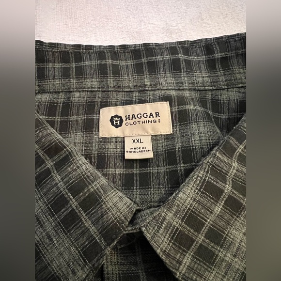 Mens XXL Haggar Black & White Plaid Button Down Shirt - Picture 3 of 4